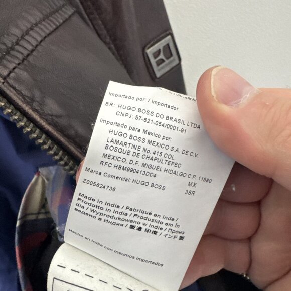 Hugo Boss Orange Men’s Lamb Leather Jacket Brown Size 38 Moto Plaid Lined Zip - Picture 10 of 12